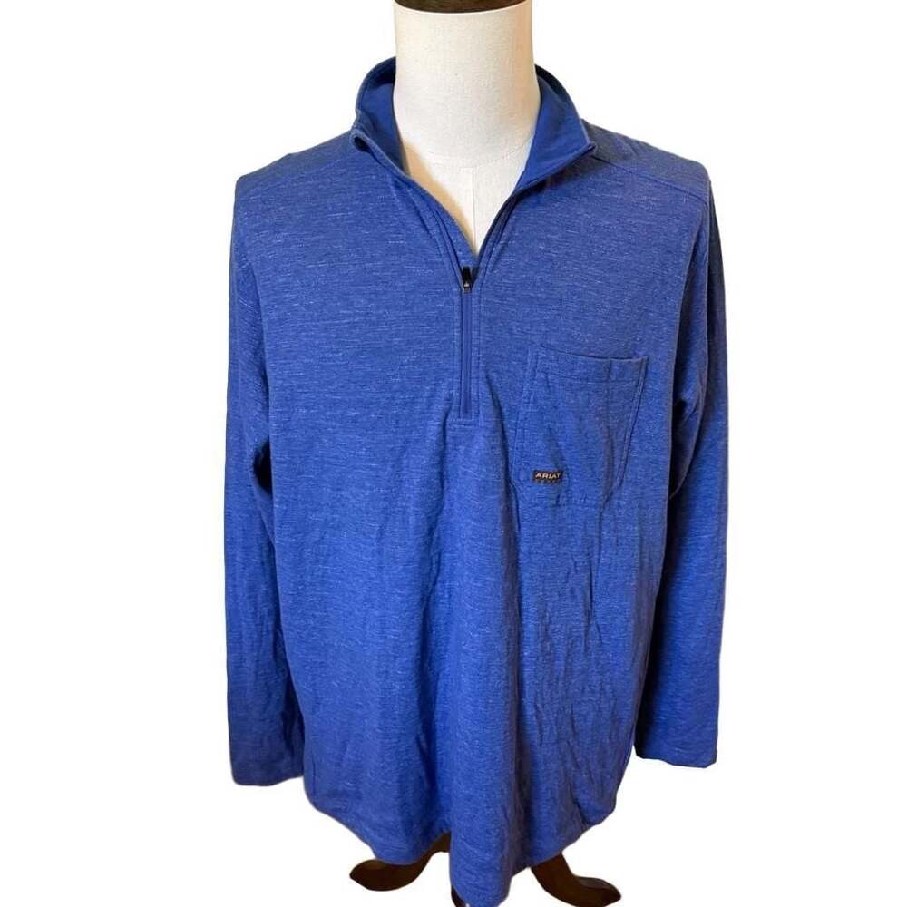 Ariat Rebar Foundation Heather Blue 1/4 Zip Pullover Shirt Size L Tall